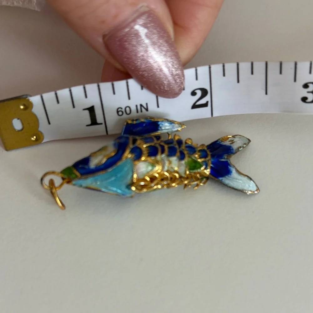 Vintage Cloisonné Blue and Gold Enamel Fish Pendant